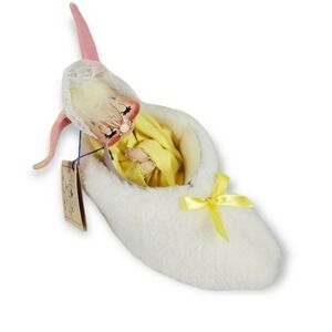 Annalee Doll Sleeping‎ Bunny in Slipper #16 tag sleepy rabbit easter fuzzy